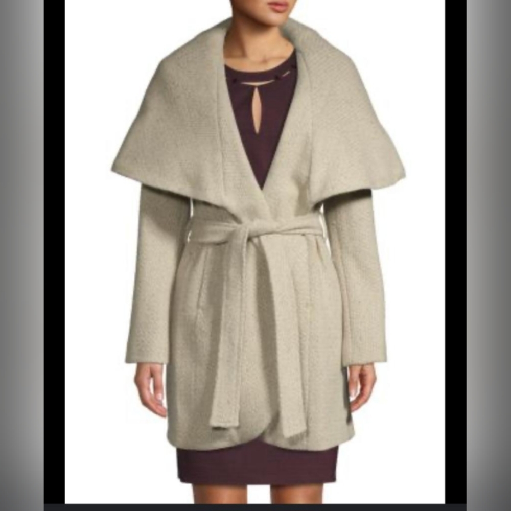 T Tahari Marla Self-Tie Woven Wool-Blend Coat